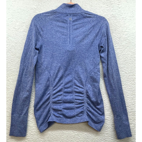 Athleta Shirt Womens Small Blue Fast Track Half Zip Ruched Pullover Workout Gym - Picture 2 of 11